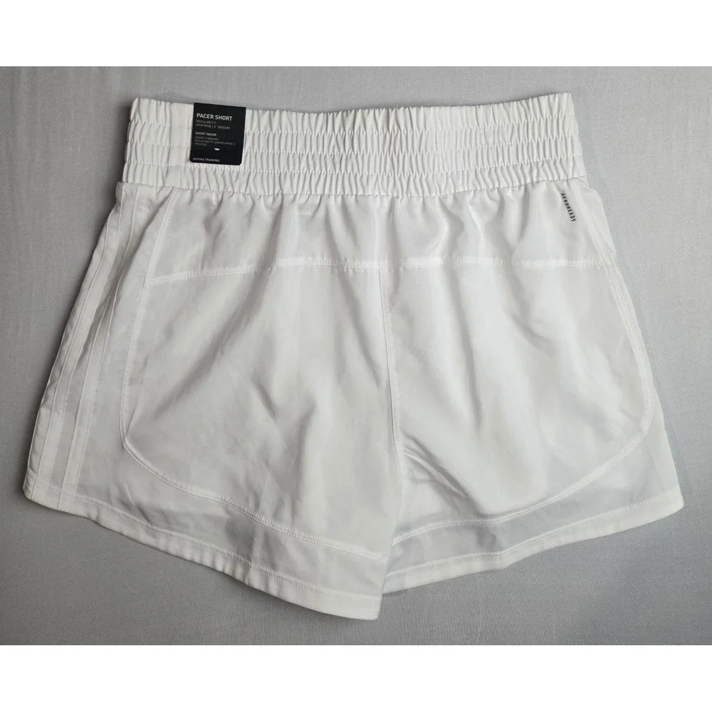Adidas Pacer Training Shorts White High Rise 3 Inch Inseam Womens Small NEW